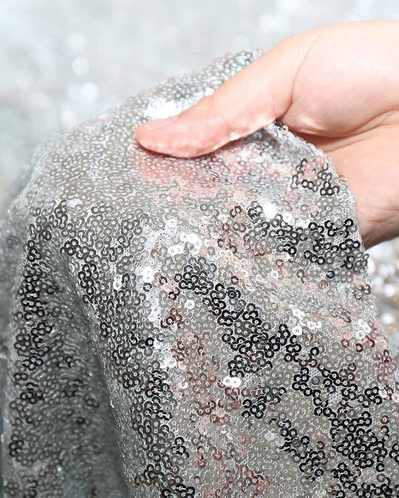 TCBESTO Silver Sequin Tablecloth 120" Round Sparkly Table Cover Glitter Table Overlay for Party Dinner Festival Wedding Exhibition Dessert - Image 3